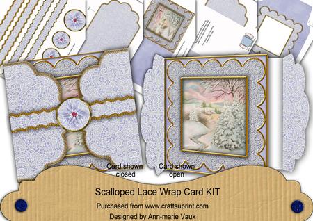 Snowscene Blue Poinsettia 3D Scallop Wrap Card Kit