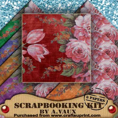Mega Roses Colour Vintage Tea2 Scrapbooking 8 Papers Kit