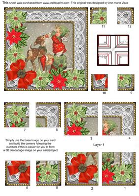 Feeding Reindeer Poinsettia 5in All 4 Corner Stacker