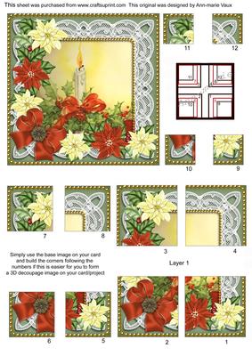 Red Poinsettia Candle 5in All 4 Corner Stacker