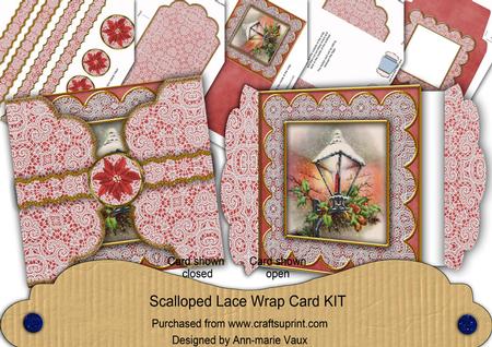 Christmas Lantern Red Poinsettia 3D Scallop Wrap Card Kit