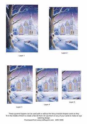 Christmas Snow Church Pyramid Toppers