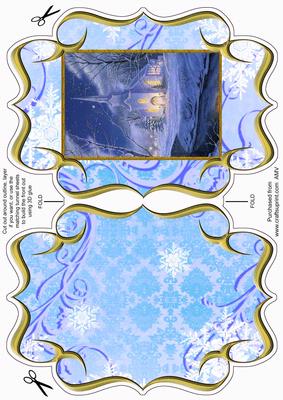 Christmas Church at Night Fancy Bracket Card