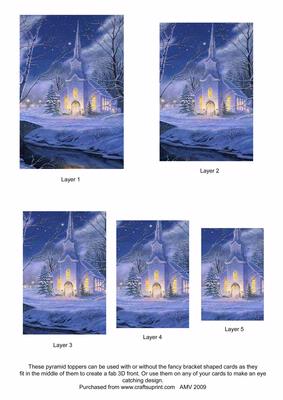 Christmas Church at Night Pyramid Toppers