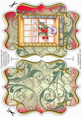Christmas Poinsettia Window Fancy Bracket Card