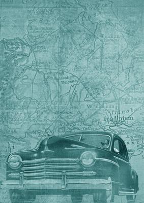 Dusky Teal Vintage Car the Second A4 Backing Paper