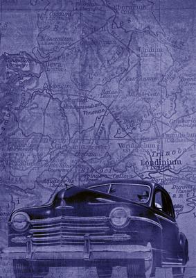 Dark Blue Vintage Car the Second A4 Backing Paper