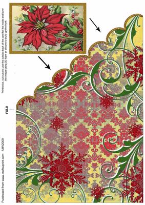 Christmas Red Poinsettia Scallop Edge Corner Card
