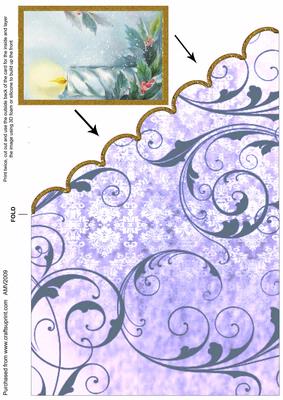 Christmas Blue Candles Scallop Edge Corner Card
