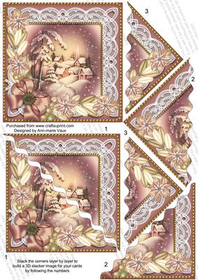 Snowy Village Poinsettia 5in Wavy Triangle Stacker