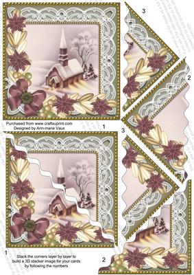Church Lights Plum Poinsettia 5in Wavy Triangle Stacker