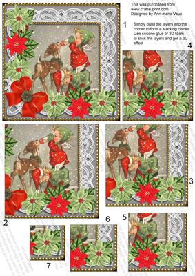 Feeding Reindeer Poinsettia 5in One Corner Stacker