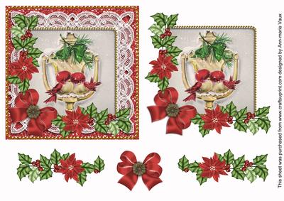 Christmas Lovebirds Red Poinsettia 3D Decoupage Step by Step