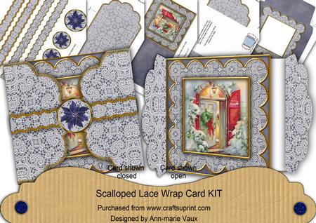 Blue Christmas Door Poinsettia 3D Scallop Wrap Card Kit