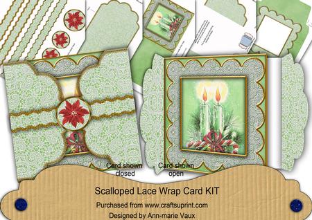 Candle Duo Green Poinsettia 3D Scallop Wrap Card Kit