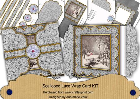 Winter Walk Grey Poinsettia 3D Scallop Wrap Card Kit