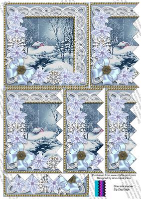 Blue Winter Walk Poinsettia 5in One Side Zig Zag Stacker