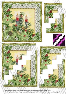 Candlesticks Green Poinsettia 5in Zig Zag Triangle Stacker