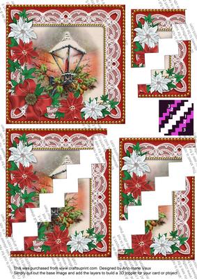 Christmas Lantern Mix Poinsettia 5in Zigzag Triangle Stacker