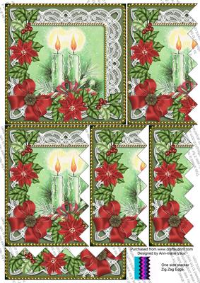 Candle Duo Red Poinsettia 5in One Side Zig Zag Stacker