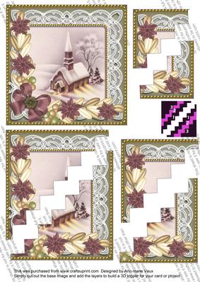 Church Lights on Plum Poinsettia 5in Zigzag Triangle Stacker