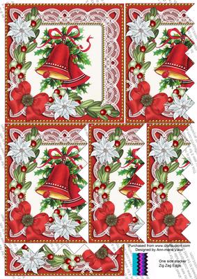 Christmas Bells Red Poinsettia 5in One Side Zig Zag Stacker