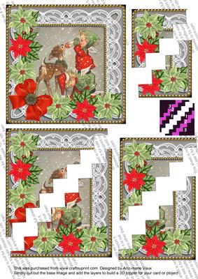 Feeding Reindeer Poinsettia 5in Zigzag Triangle Stacker