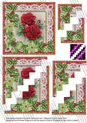 Christmas Roses Green Poinsettia 5in Zigzag Triangle Stacker