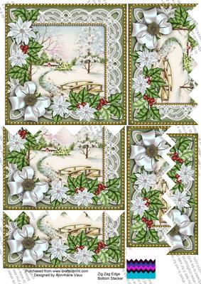 Pretty Snowscene Green Poinsettia 5in Zig Zag Bottom Stacker