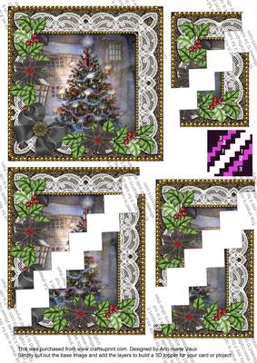 Christmas Tree Black Poinsettia 5in Zigzag Triangle Stacker