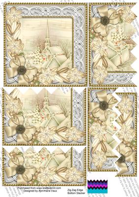 Cream Village Church Poinsettia 5in Zig Zag Bottom Stacker