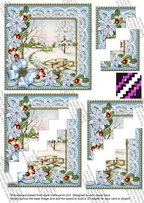 Pretty Snowscene Blue Poinsettia 5in Zig Zag Corner Stacker