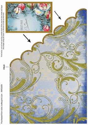 Christmas Blue Bauble Scallop Edge Card