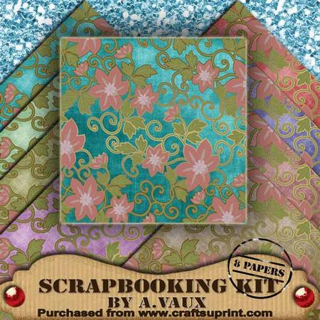 All Over Floral Vines Tea1 8 Scrapbooking Papers Kit