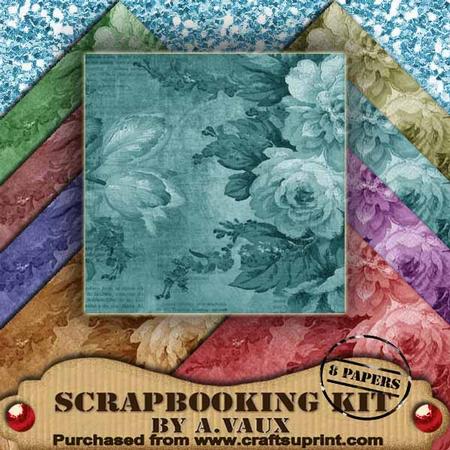 Mega Roses Vintage Tea 8 Scrapbooking Papers Kit