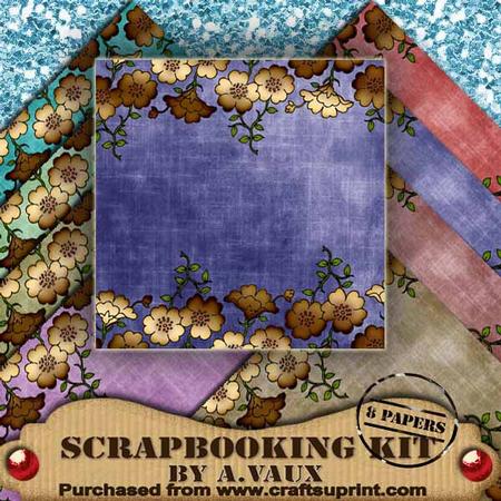 Gold Floral Edge Mid Tea 8 Scrapbooking Papers Kit