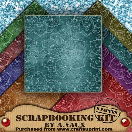 Fancy Embossed Deco Vintage Tea 8 Scrapbooking Papers Kit