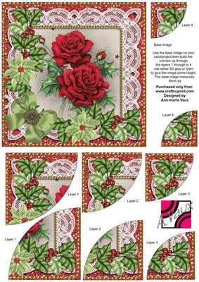 Christmas Roses Green Poinsettia 6in Duo Corner Stacker