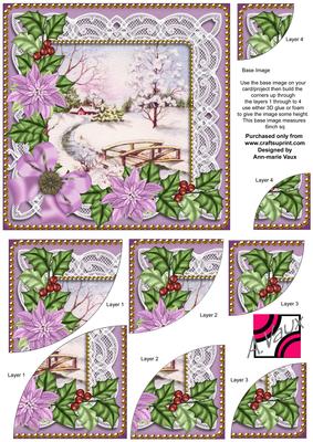 Pretty Snowscene Lilac Poinsettia 6in Duo Corner Stacker