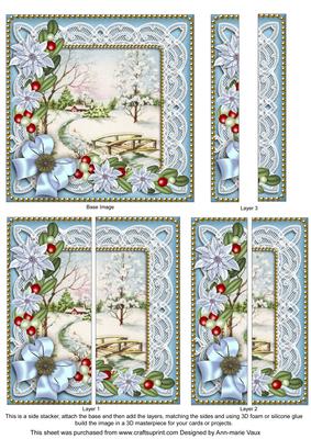 Pretty Snowscene Blue Poinsettia 5in Side Stacker
