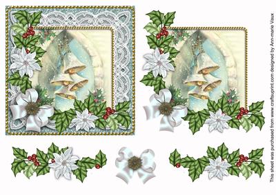 Snowbells Ice Poinsettia 3D Decoupage Step by Step Sheet