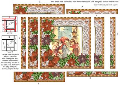 Nativity Scene Poinsettia 5in Spiral Edge Stacker