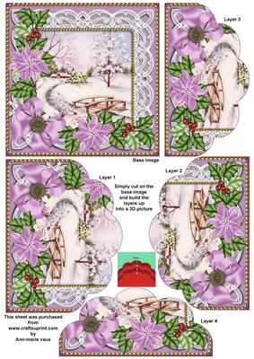 Pretty Snowscene Lilac Poinsettia 5in Scallop Bottom Stacker