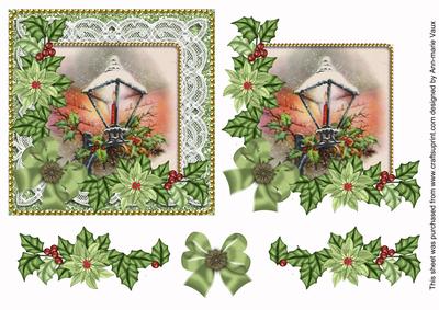 Lantern Green Poinsettia 3D Decoupage Step by Step Sheet