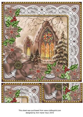 Church Window Poinsettia 8in Picture Topper
