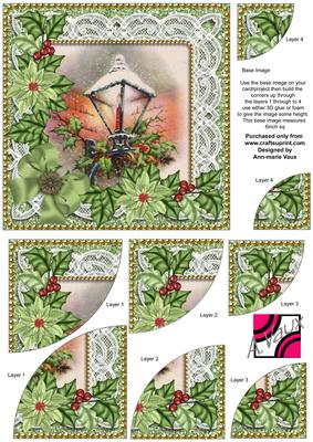 Lantern Green Glitter Poinsettia 6in Duo Corner Stacker