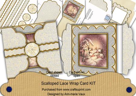 Snowy Village Cream Poinsettia 3D Scallop Lace Wrap Card Kit