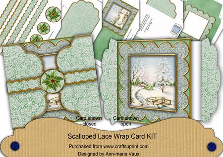 Pretty Snowscene Green Poinsettia Scallop Lace Wrap Card Kit