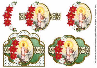 Candle Angel Poinsettia Scallop 3D Decoupage Step by Step