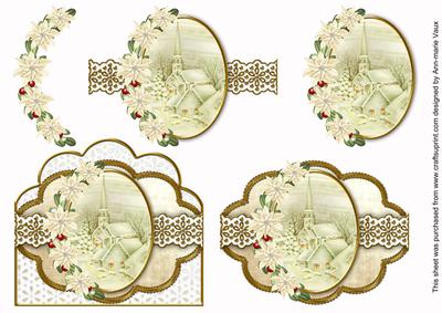 Cream Church Poinsettia Scallop 3D Decoupage Step by Step
